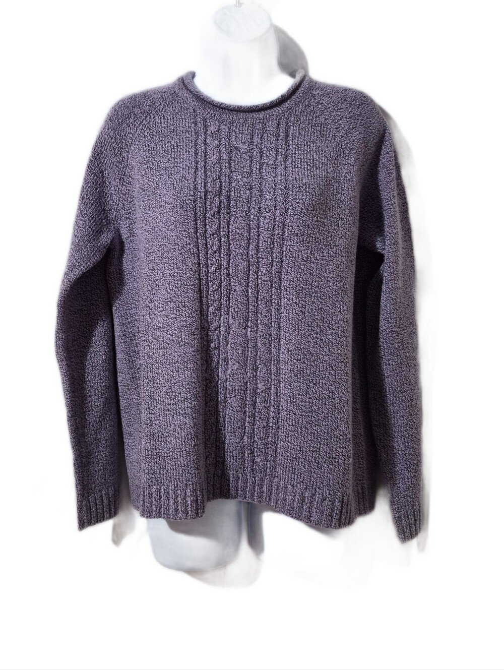 Debbie Morgan Vintage Cozy Cable-Front Crewneck Pulliver Sweater Marled Purple